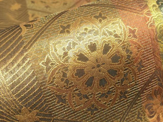 平和屋着物▼両面　六通柄袋帯　正倉院花文　金糸　反端付き　正絹　逸品　DABH6502az