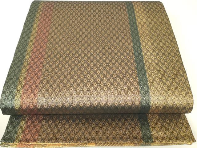 平和屋着物▼両面　六通柄袋帯　正倉院花文　金糸　反端付き　正絹　逸品　DABH6502az