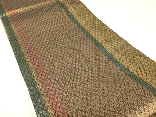平和屋着物▼両面　六通柄袋帯　正倉院花文　金糸　反端付き　正絹　逸品　DABH6502az