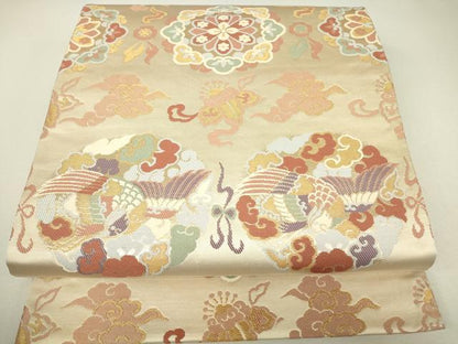 平和屋着物▼六通柄袋帯　能衣瑞雲文　金糸　正絹　逸品　DABH6505az