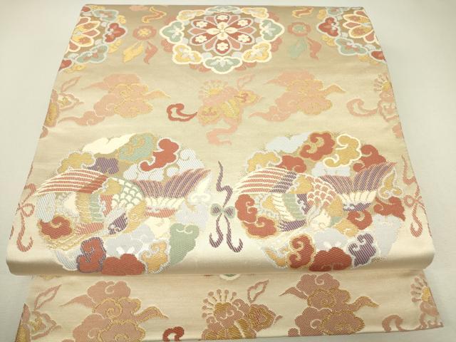 平和屋着物▼六通柄袋帯　能衣瑞雲文　金糸　正絹　逸品　DABH6505az