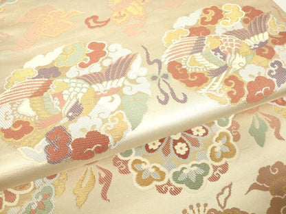 平和屋着物▼六通柄袋帯　能衣瑞雲文　金糸　正絹　逸品　DABH6505az