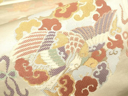 平和屋着物▼六通柄袋帯　能衣瑞雲文　金糸　正絹　逸品　DABH6505az