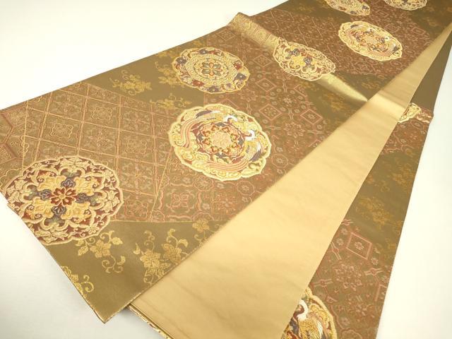 平和屋着物▼六通柄袋帯　正倉院鳳凰花文　金糸　正絹　逸品　DABH6509az
