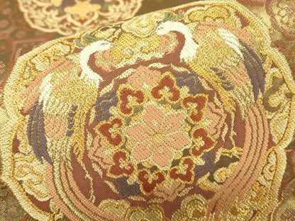 平和屋着物▼六通柄袋帯　正倉院鳳凰花文　金糸　正絹　逸品　DABH6509az