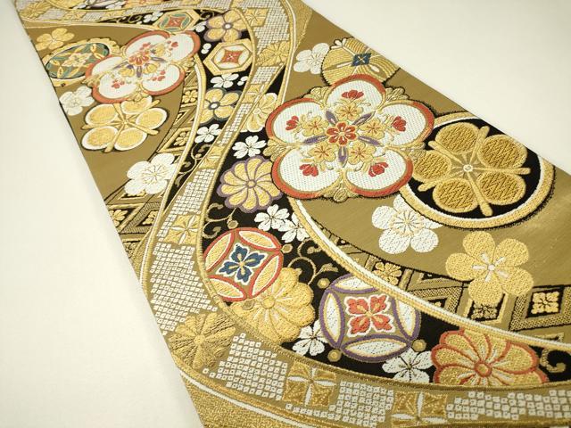 平和屋着物▼六通柄袋帯　吉祥花文　金糸　正絹　逸品　DABH6511az