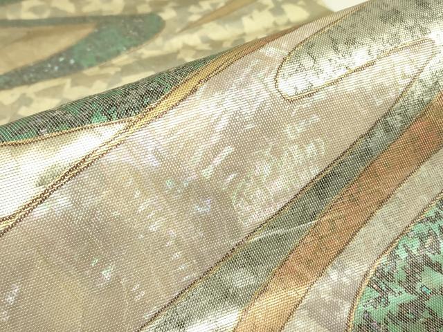 平和屋着物▼袋帯　螺鈿箔　流水箔散らし　金彩　正絹　逸品　DABH6514az