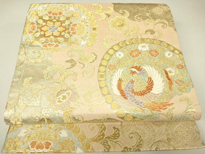 平和屋着物▼六通柄袋帯　正倉院鳳凰花文　金糸　正絹　逸品　DABH6527az