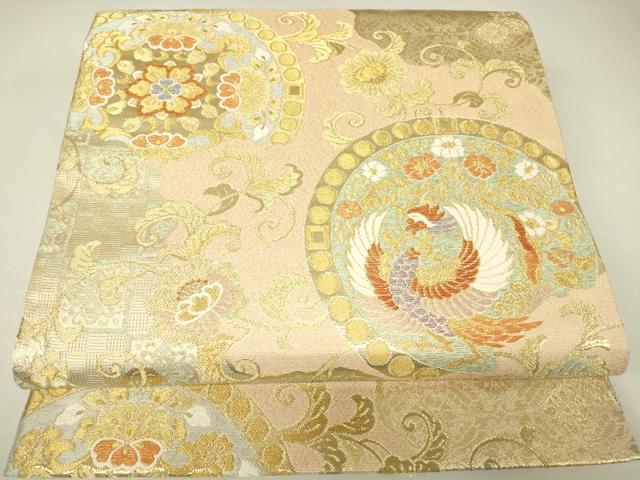 平和屋着物▼六通柄袋帯　正倉院鳳凰花文　金糸　正絹　逸品　DABH6527az