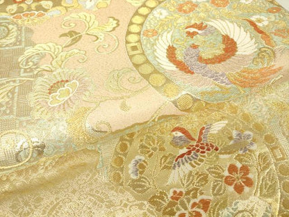 平和屋着物▼六通柄袋帯　正倉院鳳凰花文　金糸　正絹　逸品　DABH6527az