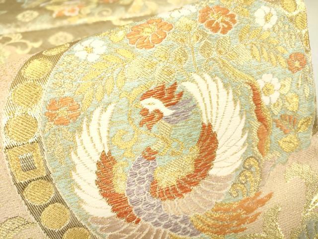 平和屋着物▼六通柄袋帯　正倉院鳳凰花文　金糸　正絹　逸品　DABH6527az