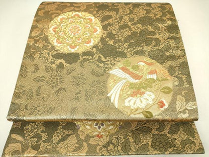 平和屋着物▼六通柄袋帯　美しき憧れ　正倉院花鳥文　金糸　正絹　逸品　DABH6540az
