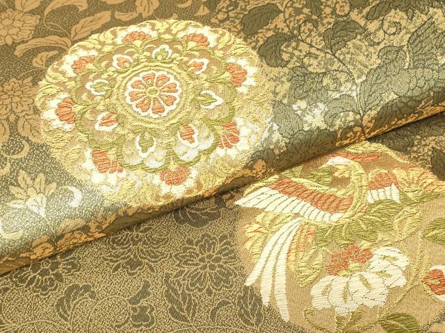 平和屋着物▼六通柄袋帯　美しき憧れ　正倉院花鳥文　金糸　正絹　逸品　DABH6540az