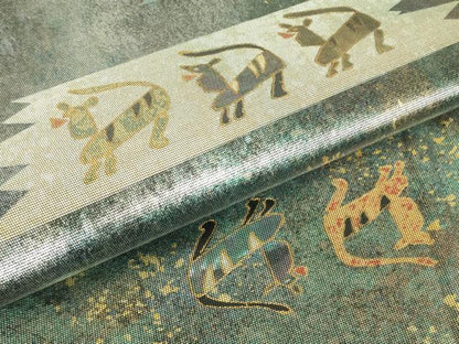 平和屋着物▼太鼓柄袋帯　螺鈿箔　動物文　金彩　引箔　反端付き　正絹　逸品　DABH6542az