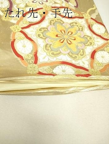 平和屋着物▼六通柄袋帯　唐織　正倉院花文　金糸　正絹　逸品　DABH6544az