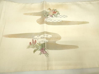 平和屋着物▼太鼓柄袋帯　刺繍　色紙花文　金彩　正絹　逸品　DABH6546az