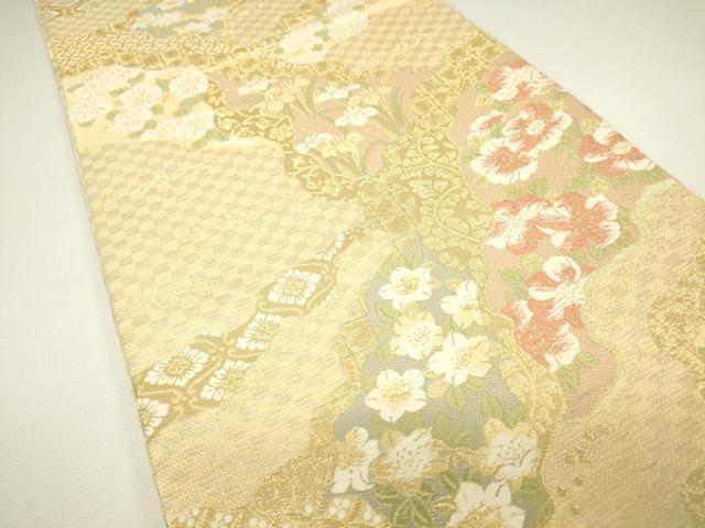 平和屋着物▼丸帯　道長花文　金糸　正絹　逸品　DABH6547az