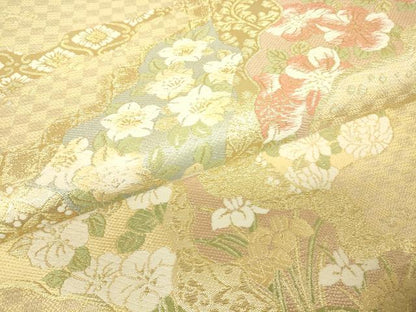 平和屋着物▼丸帯　道長花文　金糸　正絹　逸品　DABH6547az