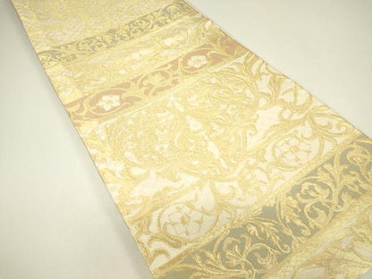 平和屋着物▼丸帯　道長花文　金糸　正絹　逸品　DABH6547az