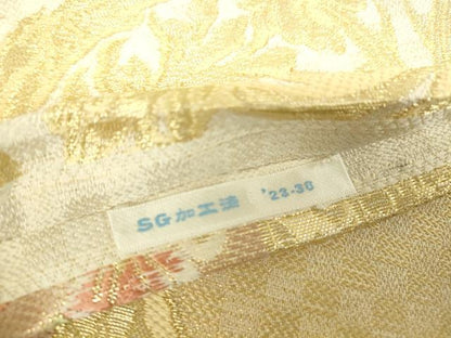 平和屋着物▼丸帯　道長花文　金糸　正絹　逸品　DABH6547az