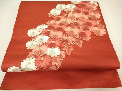 平和屋着物▼総刺繍　太鼓柄袋帯　駒刺繍　菊文　金糸　正絹　逸品　DABH6549az