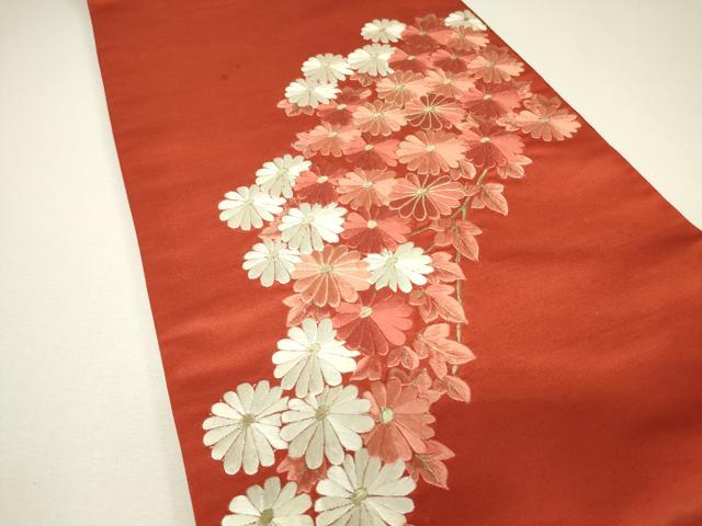 平和屋着物▼総刺繍　太鼓柄袋帯　駒刺繍　菊文　金糸　正絹　逸品　DABH6549az