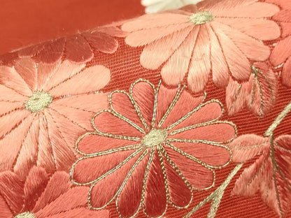 平和屋着物▼総刺繍　太鼓柄袋帯　駒刺繍　菊文　金糸　正絹　逸品　DABH6549az