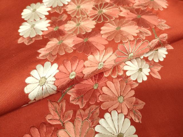 平和屋着物▼総刺繍　太鼓柄袋帯　駒刺繍　菊文　金糸　正絹　逸品　DABH6549az