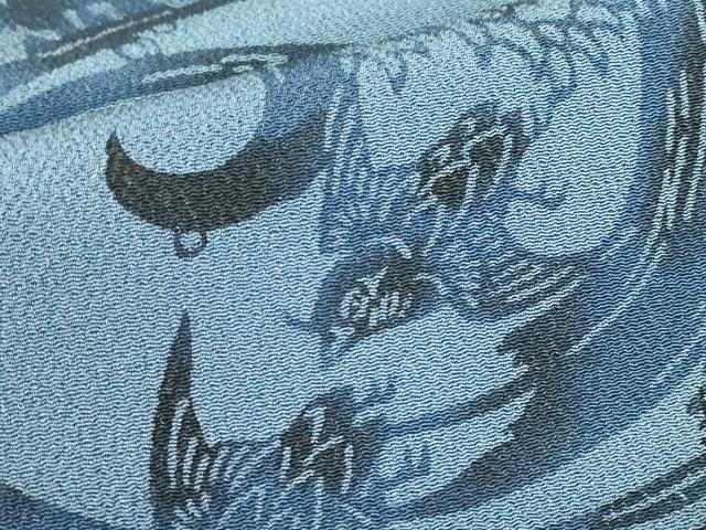 平和屋着物▽上質な小紋　単衣　藍　型染　飛鳥風景文　鬼しぼ縮緬　正絹　逸品　DABH6553az