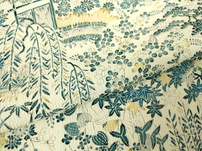 平和屋着物▽上質な小紋　単衣　籬風景花文　正絹　逸品　DABH6558az