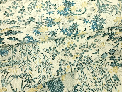 平和屋着物▽上質な小紋　単衣　籬風景花文　正絹　逸品　DABH6558az