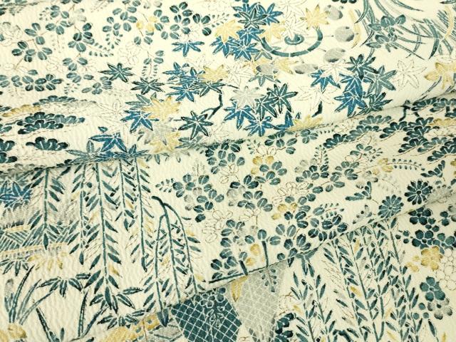 平和屋着物▽上質な小紋　単衣　籬風景花文　正絹　逸品　DABH6558az