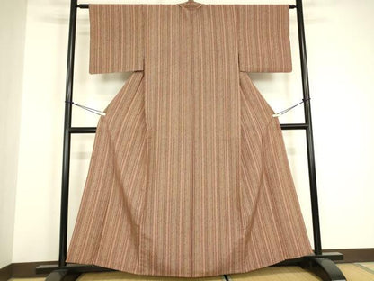 平和屋着物▽上質な小紋　単衣　紬地　縞　正絹　逸品　DABH6559az