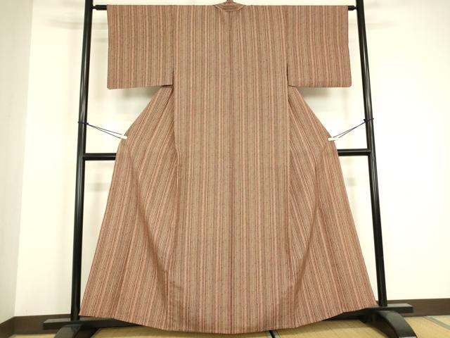 平和屋着物▽上質な小紋　単衣　紬地　縞　正絹　逸品　DABH6559az
