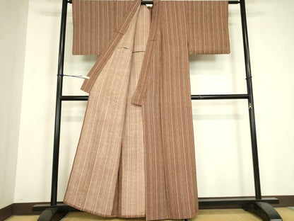 平和屋着物▽上質な小紋　単衣　紬地　縞　正絹　逸品　DABH6559az