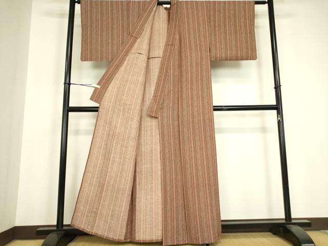 平和屋着物▽上質な小紋　単衣　紬地　縞　正絹　逸品　DABH6559az