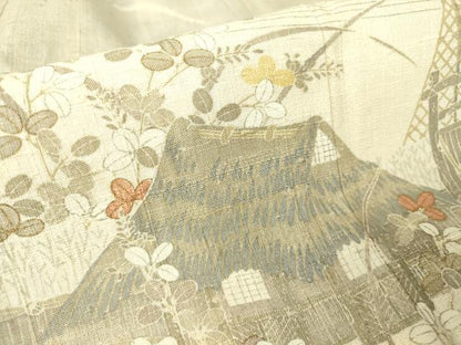 平和屋着物▽染織の名門　しょうざん  生紬　訪問着　単衣　茶屋辻風景花文　金彩　正絹　逸品　DABH6560az