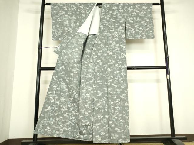 平和屋着物▽上質な紬　単衣　笹竹文　正絹　逸品　DABH6561az