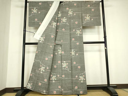 平和屋着物▽上質な紬　単衣　楓文　正絹　逸品　DABH6562az