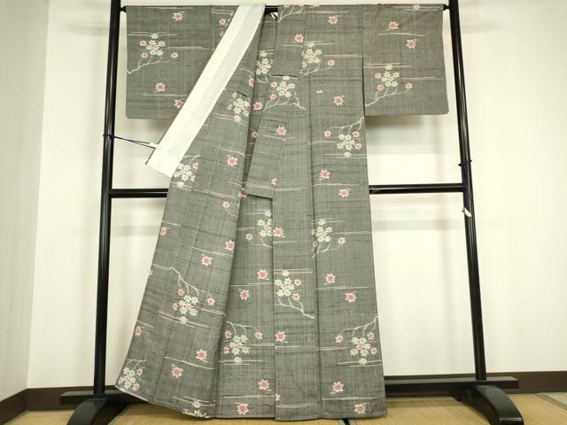 平和屋着物▽上質な紬　単衣　楓文　正絹　逸品　DABH6562az