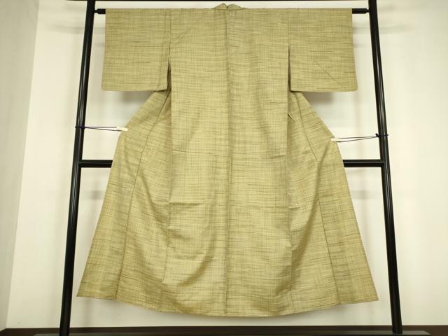 平和屋着物▽上質な紬　単衣　格子　正絹　逸品　DABH6563az