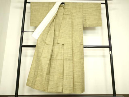 平和屋着物▽上質な紬　単衣　格子　正絹　逸品　DABH6563az