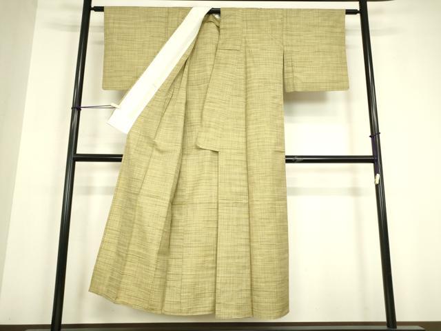 平和屋着物▽上質な紬　単衣　格子　正絹　逸品　DABH6563az
