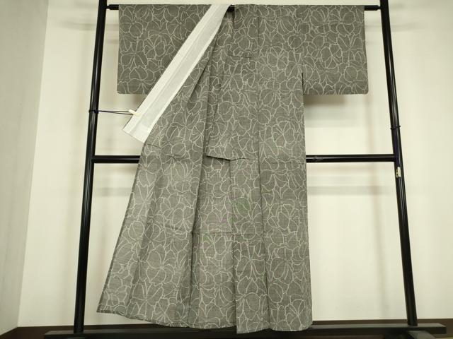 平和屋着物▽上質な紬　単衣　花尽くし　正絹　逸品　DABH6565az