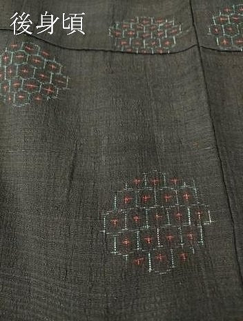 平和屋着物▽上質な紬　単衣　亀甲文　黒地　正絹　逸品　DABH6567az
