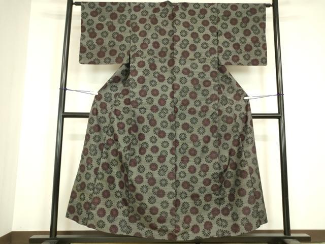平和屋着物▽上質な紬　単衣　菊尽くし　正絹　逸品　DABH6569az