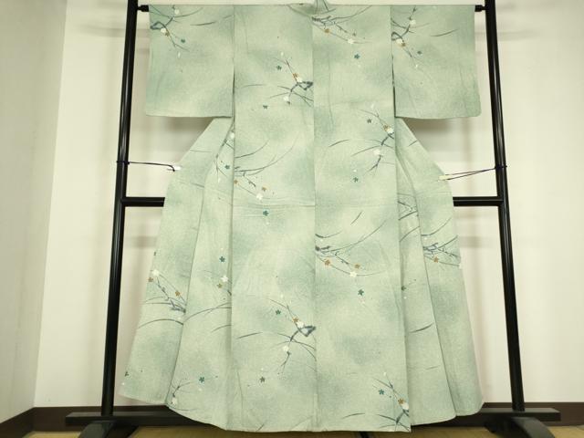 平和屋着物▽上質な小紋　単衣　枝花文　暈し染め　正絹　逸品　DABH6572az