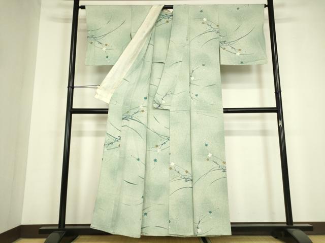 平和屋着物▽上質な小紋　単衣　枝花文　暈し染め　正絹　逸品　DABH6572az