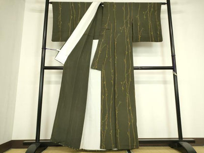 平和屋着物▽上質な小紋　単衣　枝蕾　鬼しぼ縮緬　正絹　逸品　DABH6576az