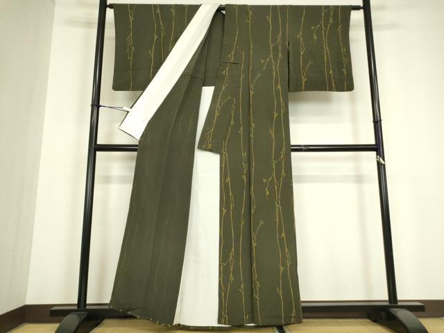 平和屋着物▽上質な小紋　単衣　枝蕾　鬼しぼ縮緬　正絹　逸品　DABH6576az